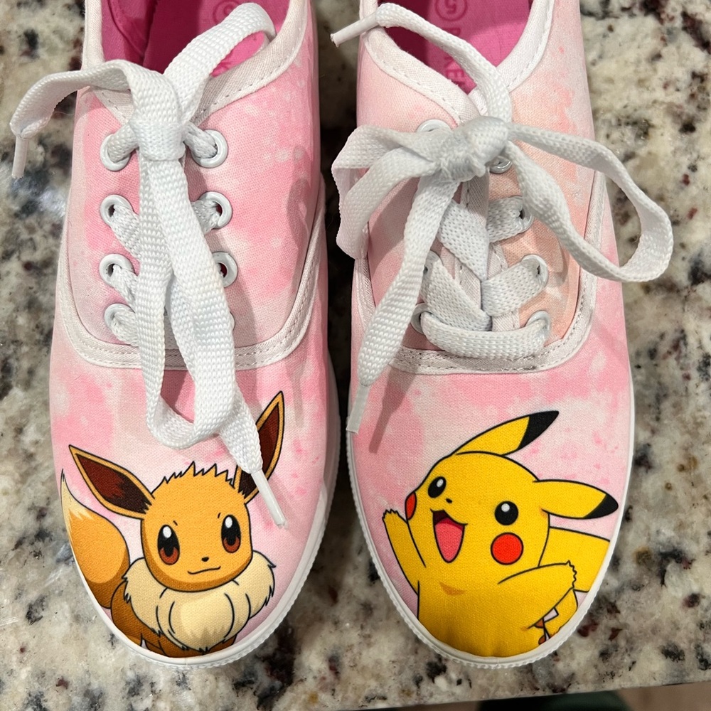 Pokémon hottopic shoes pink with Pikachu and Evee womens 5